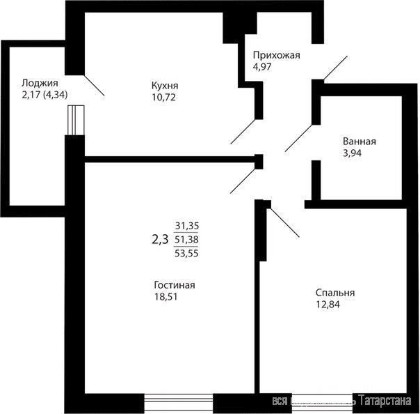 Продажа / Квартиры, Казань, Братьев Батталовых улица, 2 440 000 Казань город, Приволжский, улица Братьев Батталовых , 2 комн., общ. пл. 51 кв.м., жил.пл. 28 кв.м., комнаты 16/12,...
