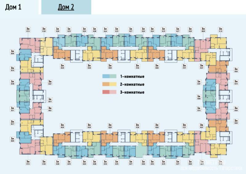 Продажа / Квартиры, Казань, Тэцевская улица, 3 223 598 ЖК «Острова» дом №2 (ул. Тэцевская). 3-комн. квартира на 6/12 эт. монолитного дома. Площадь:... - 2