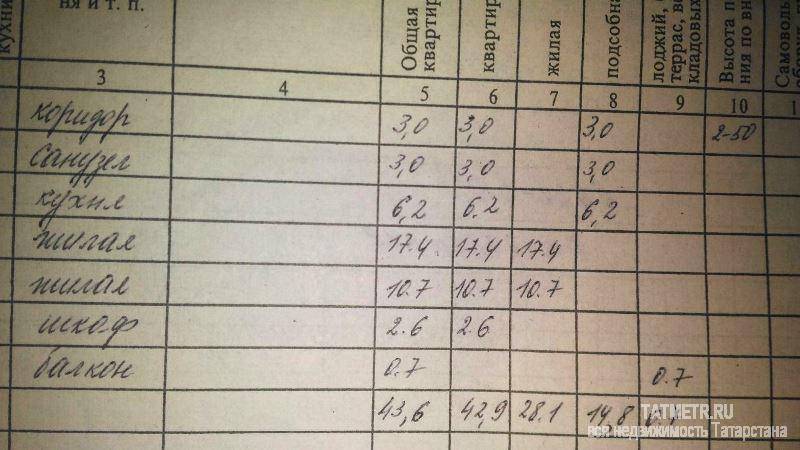 Продажа / Квартиры, Казань, Бирюзовая улица, 2 000 000 ул. Бирюзовая, д. 21, Юдино. 2-комн. хрущевка, 2/5-эт. кирп. дома, 43,6/28,1/6,2. Удобная планировка, квадратная... - 9