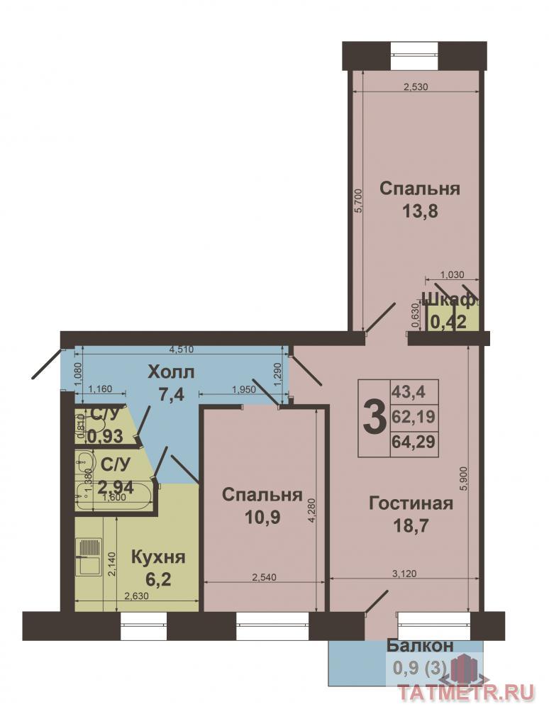 Продажа / Квартиры, Зеленодольск, Татарстан улица, 2 160 000 г.Зеленодольск,город,ул.Татарстан 34.Продаю 3-х комнатную квартиру в центре города. Светлая уютная квартира в... - 6