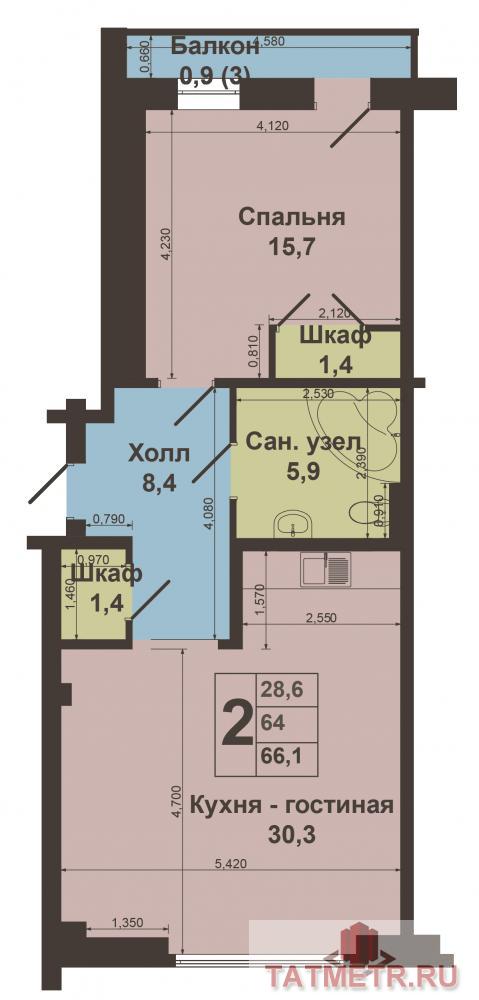 Продажа / Квартиры, Казань, Меридианная улица, 9 150 000 Ново-Савиновский район, ул.Меридианная, д.1. Продаю двухкомнатную квартиру 64 м.кв, кухня- гостиная 30 м-кв, комната... - 14