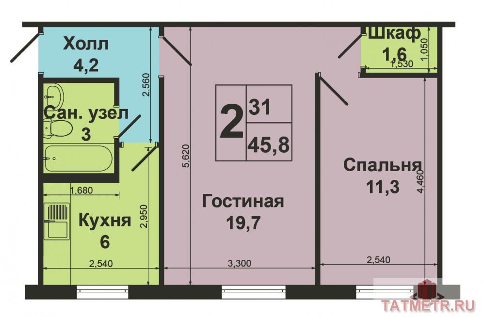 Продажа / Квартиры, Казань, Болотникова улица, 2 460 000 Кировский район, ул. Болотникова, д. 17а. Продам отличную 2-х комнатную квартиру, проект «хрущевка». Общая площадь 46... - 12