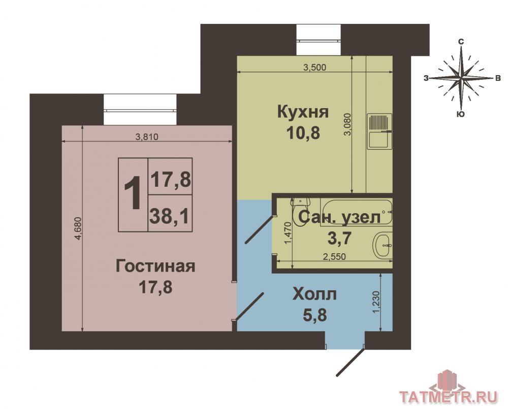 Продажа / Квартиры, Казань, Осиновская улица, 1 980 000 Кировский район (с. Осиново), ул. Ленина, д. 7. Продам отличную 1-комнатную квартиру с общей площадью 38,1кв.м. на... - 13