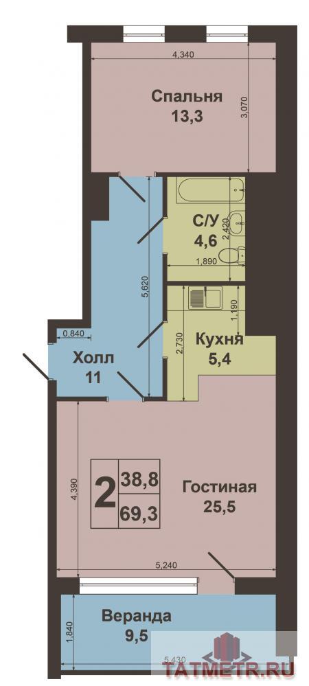 г.Казань, ул.Меридианная д.2. ЖК БЕРЕГ. Двухкомнатная квартира с качественным дизайнерским ремонтом. Площадь квартиры... - 19