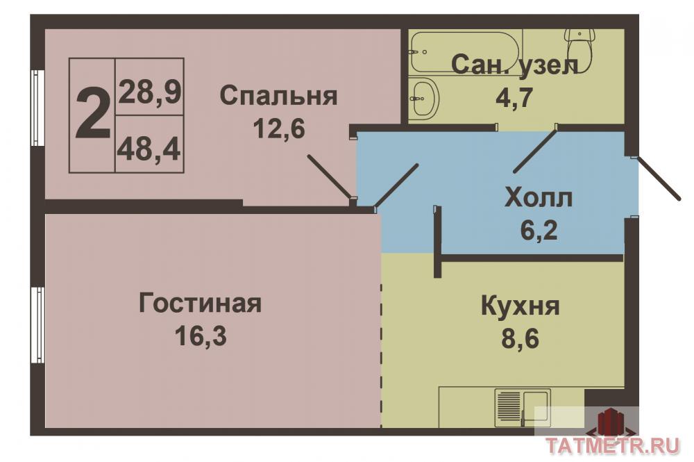 Продажа / Квартиры, Казань, Кул Гали улица, 3 680 000 Г.Казань, ул.Кул Гали д.7Б, ЖК Оазис-2. Отличная 2-ная квартира (евродвушка) с ремонтом. Площадь квартиры 48,4м.... - 12