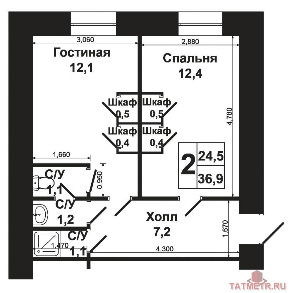 Продажа / Квартиры, Казань, Рихарда Зорге улица, 1 930 000 Г.Казань, Приволжский район, ул.Рихарда Зорге д.24, двухкомнатная квартира, индивидуальный проект, площадь 36,9м.кв.... - 4