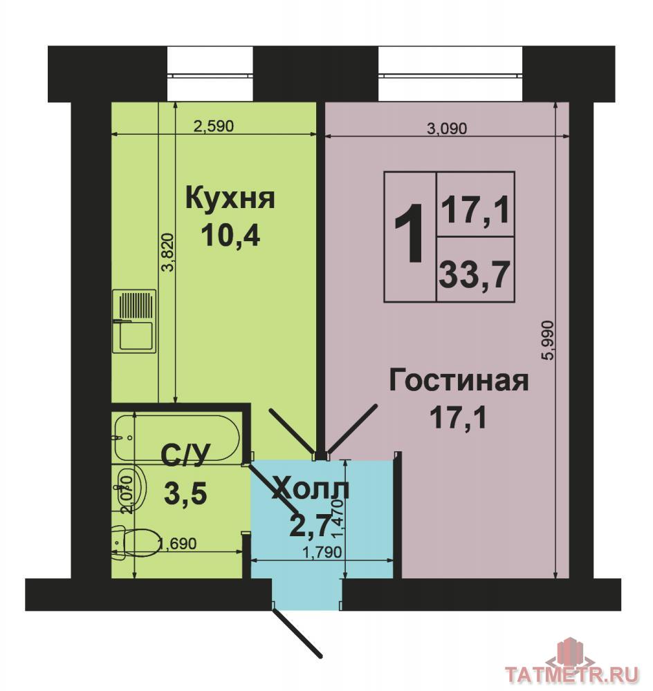 Продажа / Квартиры, Казань, Габдуллы Тукая улица, 1 920 000 Советский район, ул. Г.Тукая, д.41. Продается 1-к отличная квартира на 1 этаже 3-этажного кирпичного дома в ЖК... - 11