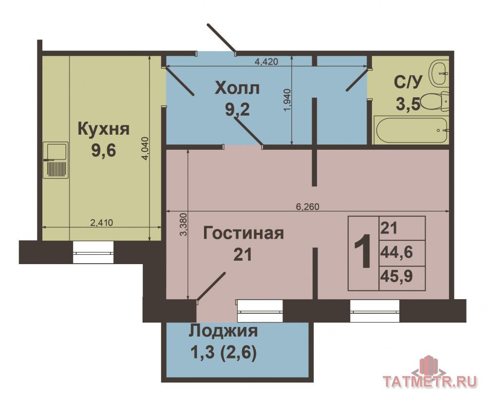 Продается ОТЛИЧНАЯ 1-КОМН. КВАРТИРА ПРОЕКТ 'САНТА БАРБАРА' В 'НОВО-САВИНОВСКОм РАЙОНе, по ул. Меридианной , на 8-м... - 15