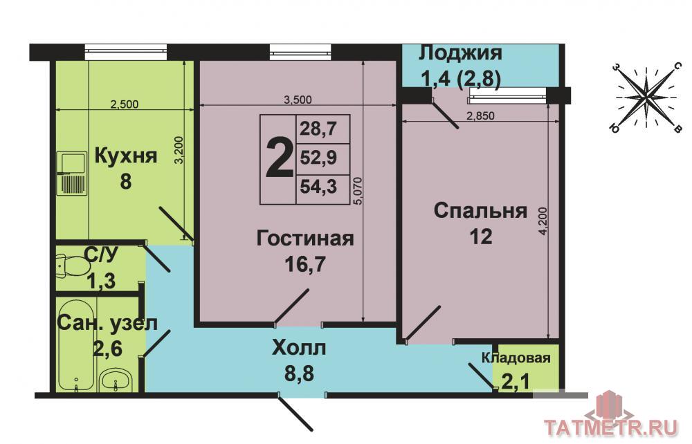 Продаю отличную 2-ую квартиру по ул.Декабристов, д.87 На 5 этаже 9-этажного панельного дома. Общая площадь 53/30/8... - 11