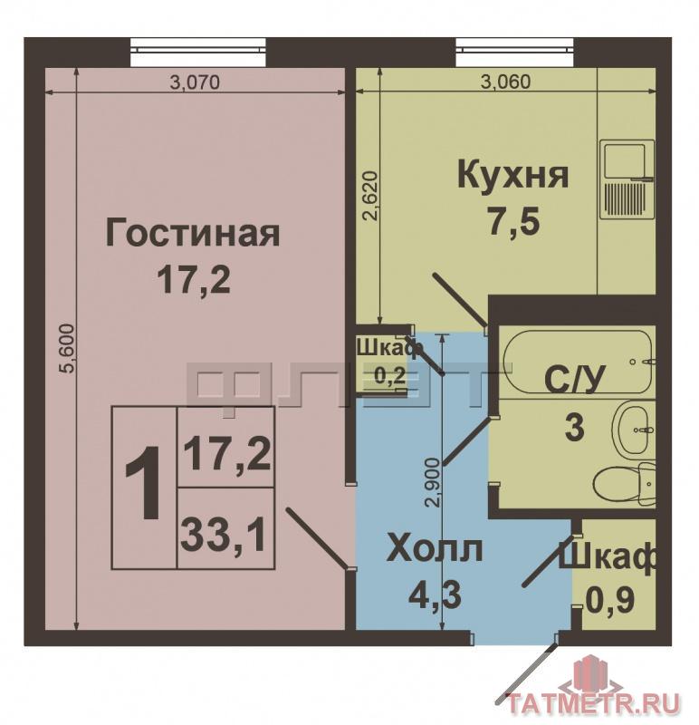 Продажа / Квартиры, Казань, Маршала Чуйкова улица, 2 400 000 Ново- савиновский район, ул.Маршала Чуйкова д. 25. Выставлена на продажу однокомнатная ленинградка 33,1/17,2/7,5,... - 4