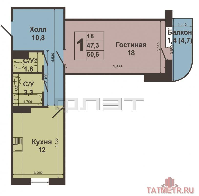 Продажа / Квартиры, Казань, Академика Завойского улица, 2 800 000 Приволжский район, ул. Завойского д. 4. Выставдена на продажу просторная однокомнатная квартира 50,6/18/12,... - 7