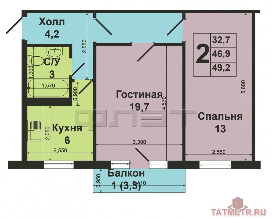 Продажа / Квартиры, Казань, Хади Такташа улица, 2 750 000 Вахитовский, Хади Такташ, д.91. Двухкомнатная квартира на 4-м этаже 5-ти этажного панельного дома, Общая площадь 46... - 5