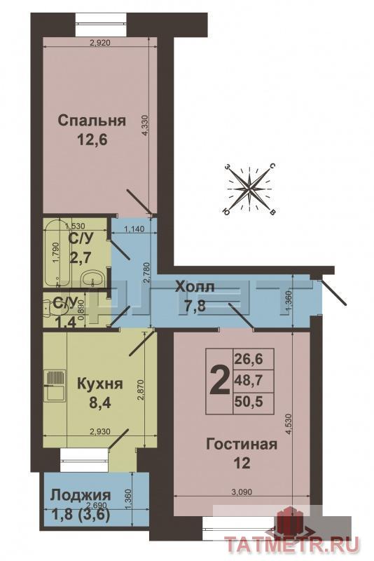 Казань, Татарстан, пос. Осиново,  ул. Майская  4. Продается Двухкомнатная квартира на 3 этаже в кирпичном доме!... - 10