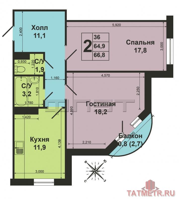 Продажа / Квартиры, Казань, Сабан улица, 4 300 000 Казань, Кировский район, ул. Сабан 2а, Продается просторная 2-к квартира, в доме 2012 года постройки! Этаж 10й,... - 8