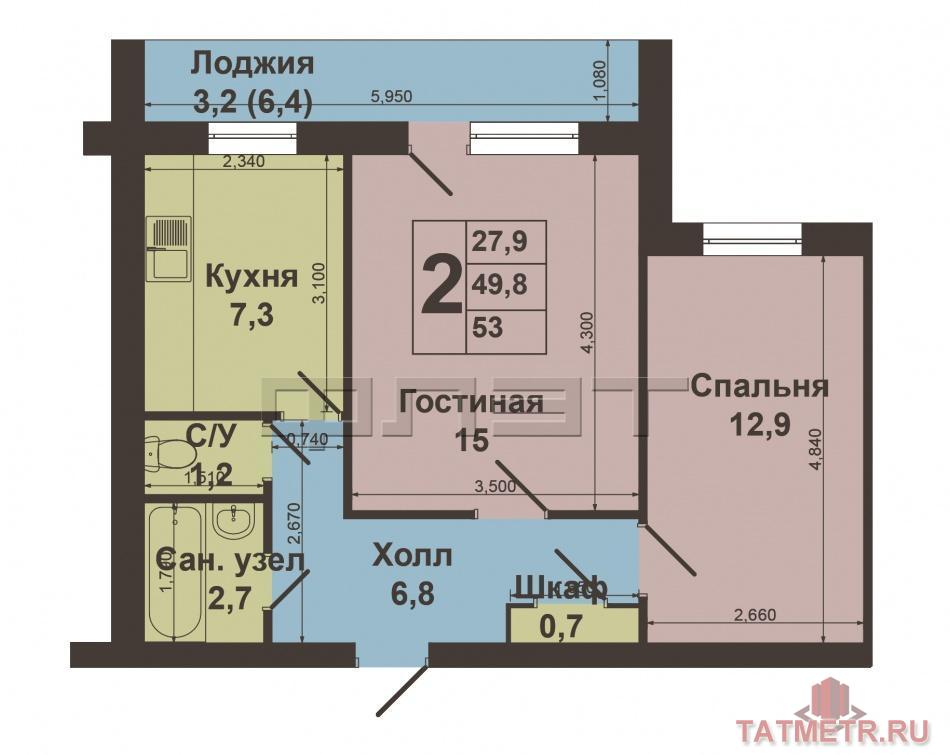 Продажа / Квартиры, Казань, Хусаина Мавлютова улица, 3 099 000 Приволжский район, Хусаина Мавлютова, д.31. Продается теплая, светлая 2 –х комнатная квартира на 6 этаже 9 этажного... - 8