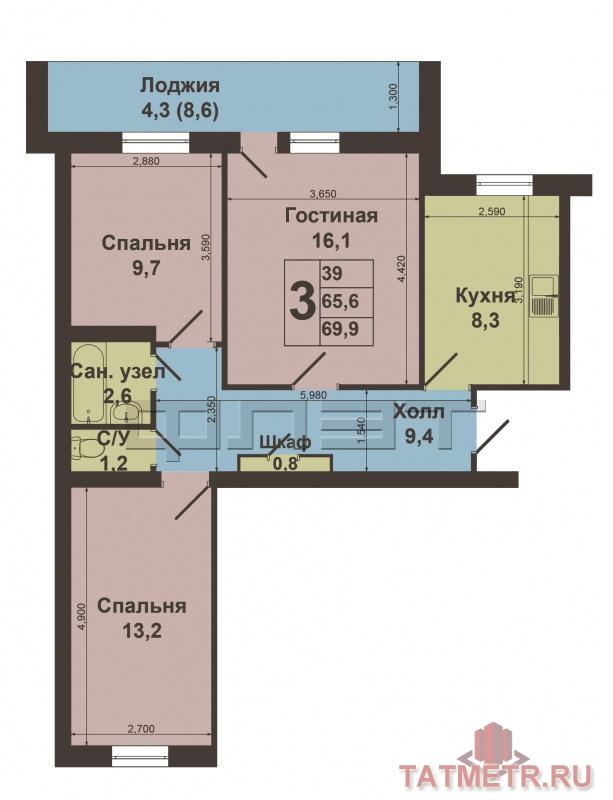 Продажа / Квартиры, Казань, Декабристов улица, 4 300 000 Московский район, ул Декабристов, дом 8. Продается светлая, теплая 3 –х комнатная квартира в кирпичном доме в шаговой... - 21