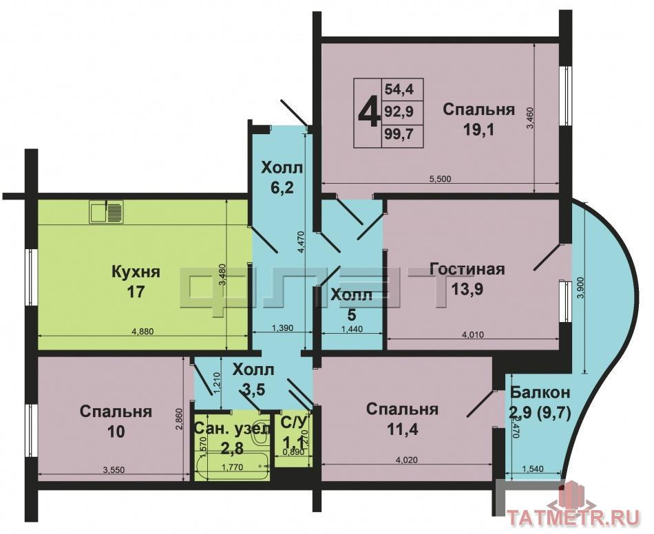 Продажа / Квартиры, Казань, Академика Глушко улица, 4 300 000 4-х комнатная квартира улучшенного проекта ищет большую дружную семью. Дом постройки 2008 года. 1 этаж из 10. Удобная... - 11