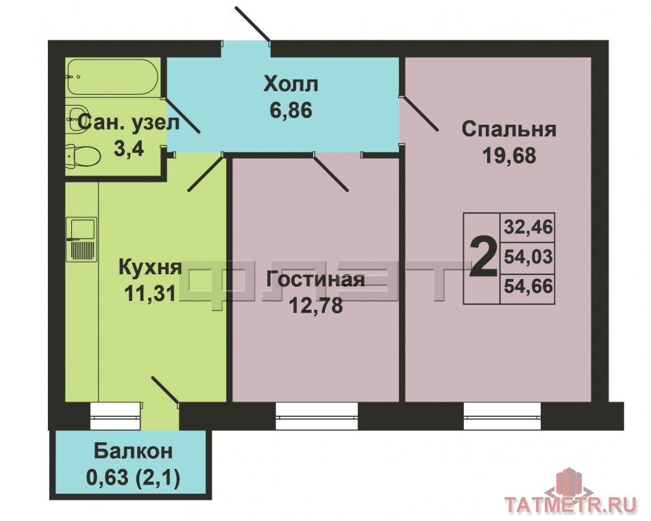 Продажа / Квартиры, Казань, Мамадышский тракт, 2 820 000 Продается двухкомнатная квартира площадью 54.66 кв.м. в ЖК 'Царево Village'. Выгодные условия при покупке квартиры:... - 11