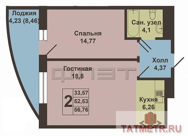 Продажа / Квартиры, Казань, Чистопольская улица, 3 992 280 Продается двухкомнатная квартира площадью 52.53 кв.м. в ЖК 'Столичный' в Ново-Савиновском районе. ЖК «Столичный» -... - 9