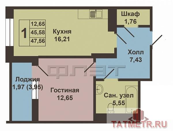 Продажа / Квартиры, Казань, Чистопольская улица, 3 464 080 Продается однокомнатная квартира площадью 45.58 / 12.65 / 16.21 кв.м. в ЖК 'Столичный' в Ново-Савиновском районе. ЖК... - 8
