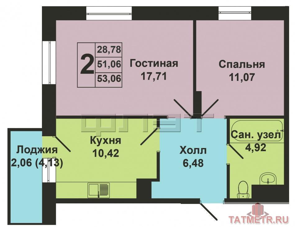 Продажа / Квартиры, Казань, Рауиса Гареева улица, 3 030 930 Продается двухкомнатная квартира площадью 50.94 кв.м. в ЖК 'Сказочный лес' в Приволжском районе (дом 'Рябина').... - 8