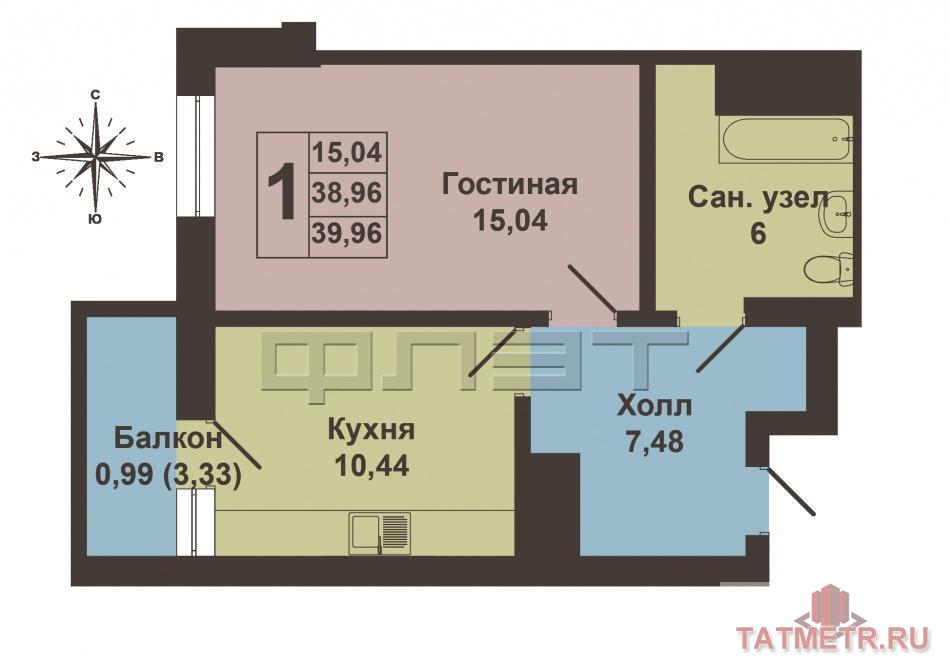 Продажа / Квартиры, Казань, Альберта Камалеева проспект, 2 922 635 Продается однокомнатная квартира по ВЫГОДНОЙ ЦЕНЕ в жилом комплексе 'Казань XXI век'. Площадь квартиры 39.23 кв.м.... - 10