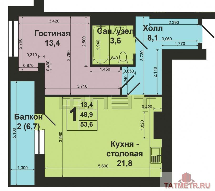 Продажа / Квартиры, Казань, Абсалямова улица, 4 119 200 Продается однокомнатная квартира площадью 54.20 / 13.30 / 22.10 кв.м. в ЖК 'Перспектива'. ДОМ СДАН! Комплекс... - 11