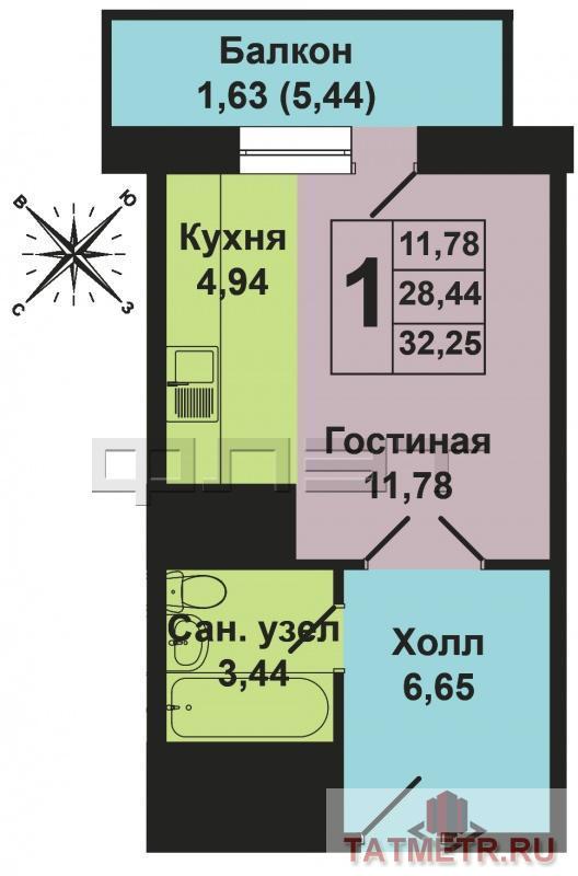Продажа / Квартиры, Казань, Бари Галеева улица, 1 990 800 Продается однокомнатная квартира-студия площадью 28.44 кв.м. в новом жилом комплексе 'Green City'. Это... - 7