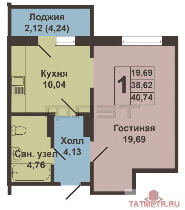 Продажа / Квартиры, Казань, Родины улица, 2 445 000 Продается однокомнатная квартира площадью 40.74 / 19.69 / 10.04 кв.м. в жилом комплексе 'Родина'. Это19-этажный... - 5