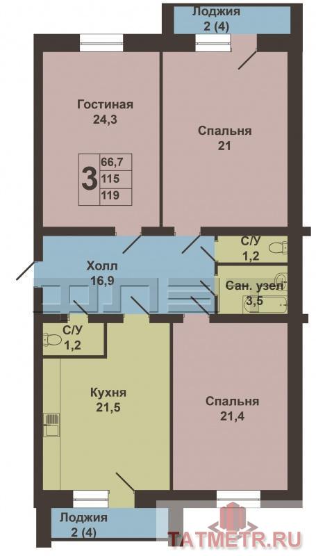 Продажа / Квартиры, Казань, Адоратского улица, 10 500 000 Внимание! Казань, Ново-Савиновский район, ул. Адоратского дом 1. Продаётся роскошная трехкомнатная квартира с... - 17