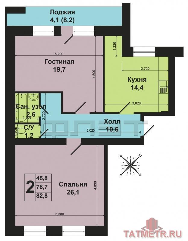 Продажа / Квартиры, Казань, Гвардейская улица, 4 950 000 Продается 2-х комнатная квартира на 2/10 эт. в кирпичном доме площадью 78, 7/45, 8/14, 4 кв.м., комнаты распашонки. В... - 9