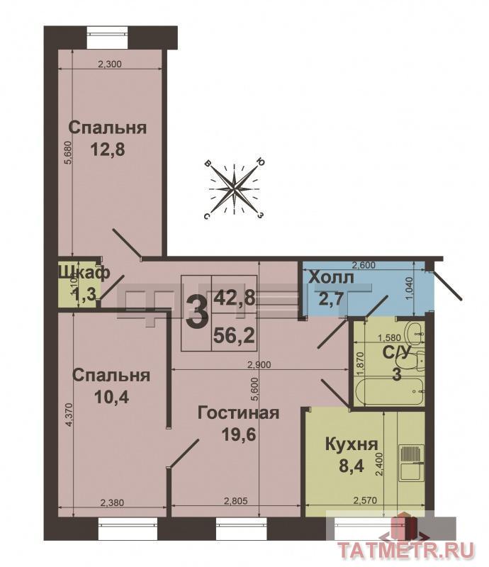 Продажа / Квартиры, Казань, 8 Марта улица, 2 890 000 Продается 3 комнатная квартира на ул. 8 Марта д.2 ( рядом улицы Ершова , Сибирский тракт ) Кирпичный дом. Чистая ,... - 9