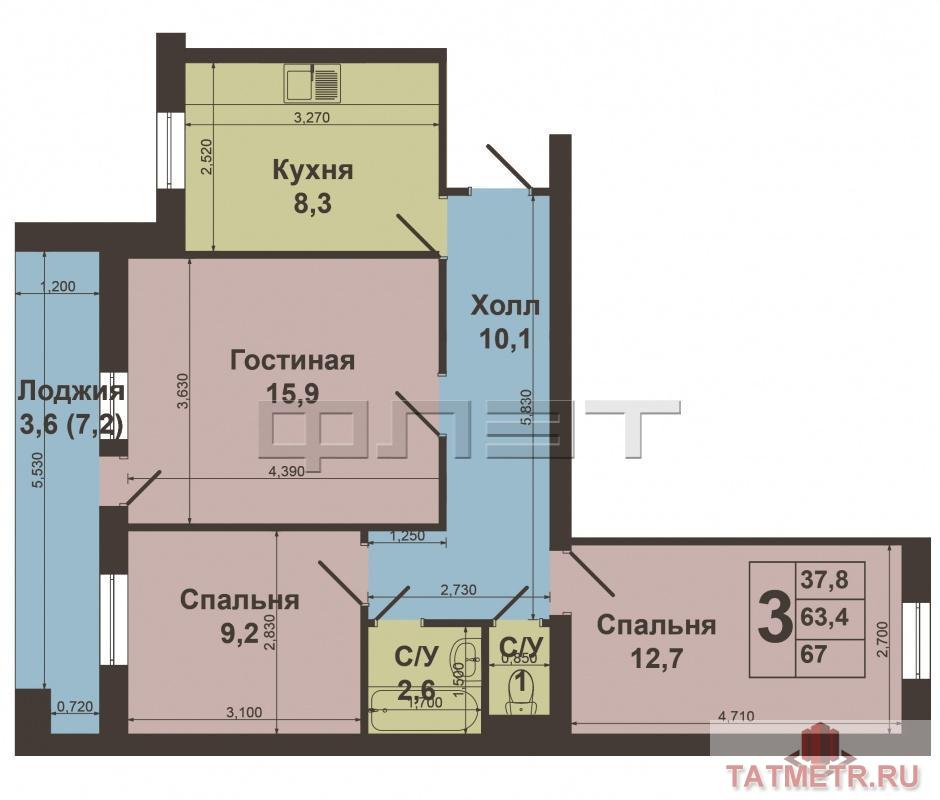 Продажа / Квартиры, Казань, Дачная улица, 3 799 000 Вахитовский район. Ул. Дачная 7. Продается просторная 3-х комнатная квартира на 2 этаже 9 этажного кирпичном дома.... - 9