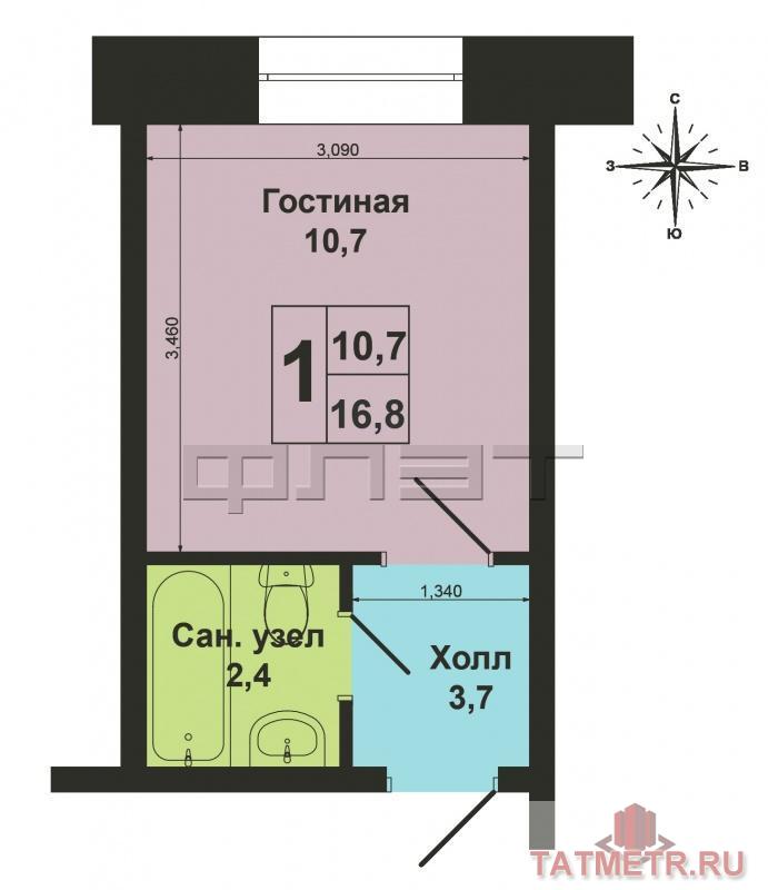 г. Волжск, р-н Машиностроитель, ул. Орджоникидзе, д.6/1. Светлая и теплая однокомнатная гостинка на 2-м этаже в тихом... - 7