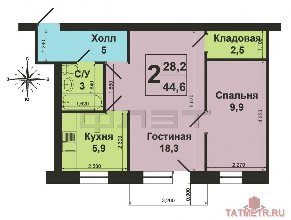 Продажа / Квартиры, Казань, Портовая улица, 2 630 000 Вахитовский район, ул. Портовая, д.17. Продается светлая 2-комнатная квартира с косметическим ремонтом в кирпичном... - 9