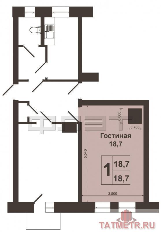 Советский район, ул. Наки Исанбета, 53. Продается комната в 2х комнатной квартире в кирпичном доме.  Площадь комнаты... - 3