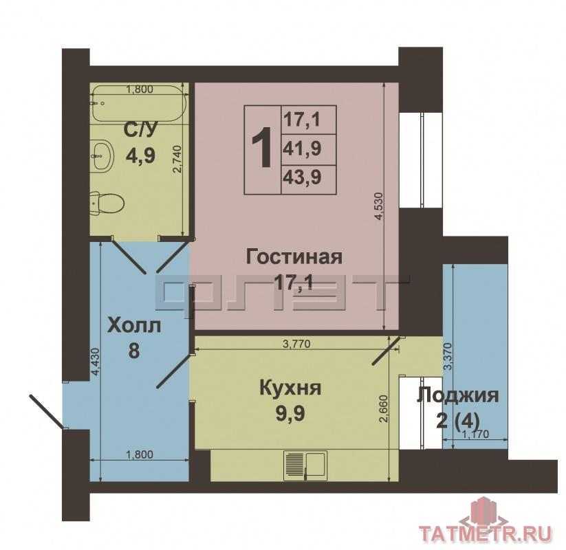 Продажа / Квартиры, Казань, Академика Завойского улица, 2 990 000 Приволжский район, Завойского, д. 7. Продается прекрасная однокомнатная квартира улучшенной планировки. Дом новый... - 8