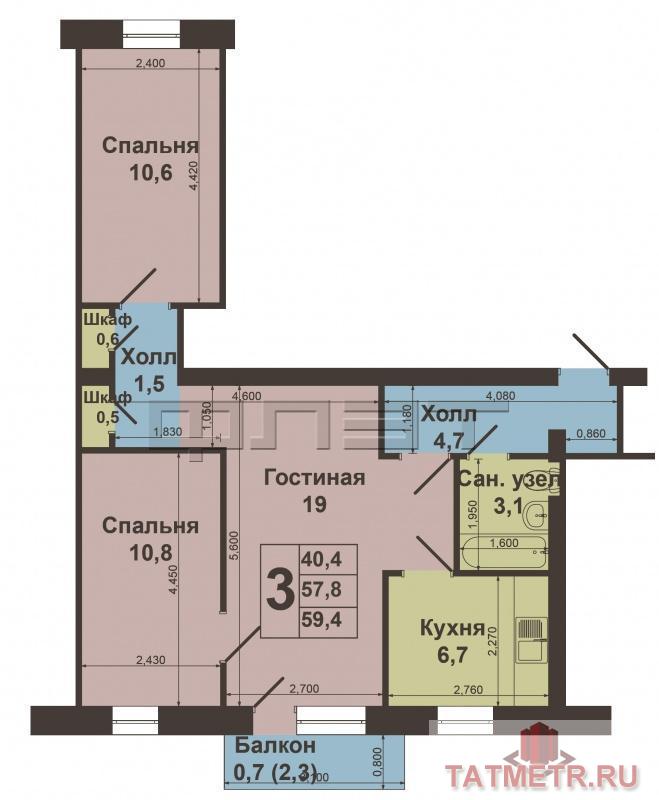 Казань, Кировский район, ул.Телецентра 13. Выставлена на продажу хорошая 3-х комнатная квартира. Просторная,... - 11