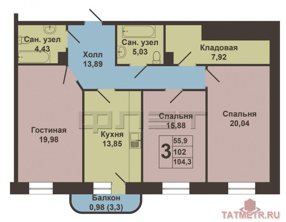 Продажа / Квартиры, Казань, Достоевского улица, 9 750 000 ВАХИТОВСКИЙ РАЙОН , ЖК ДОСТОЕВСКОГО 1. ДОМ СДАН!! Продается 3-к квартира в доме бизнес класса с предчистовой отделкой... - 2