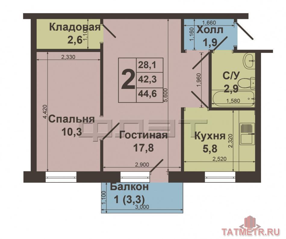 Продажа / Квартиры, Казань, Сибирский тракт, 2 350 000 Советский район, Сибирский тракт 32. Продаётся 2-х комнатная квартира на 4/5 этажного кирпичного дома. Хорошее... - 2