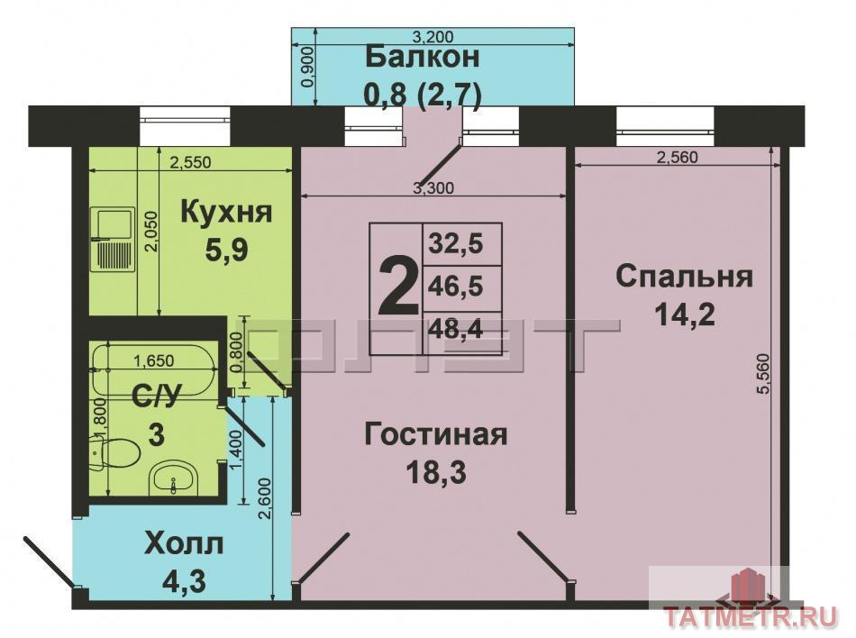 Ново-Савиновский район, Восстания 11. Продаётся 2-х комнатная квартира на 3\5 панельного дома. Квартира в хорошем... - 6