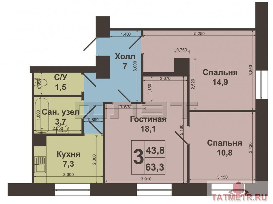 Продажа / Квартиры, Казань, Мазита Гафури улица, 3 090 000 Вахитовский район, ул. Гафури д.5. Продается 3-х комнатная квартира сталинского проекта в исторической части города,... - 8