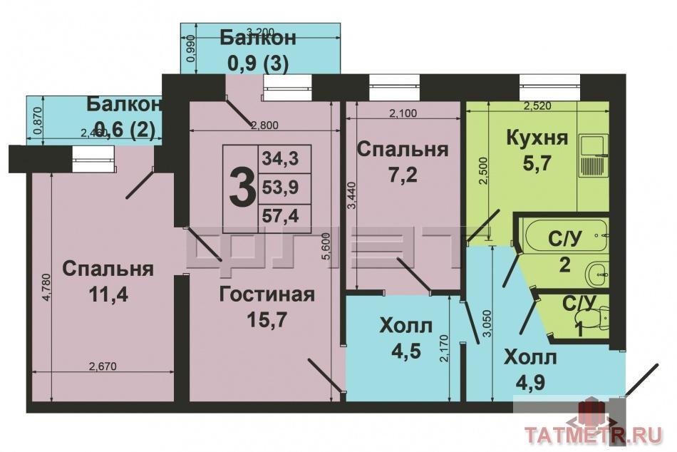 Продажа / Квартиры, Казань, Академика Губкина улица, 3 300 000 Продам 3-х комнатную квартиру в Советском районе по ул.Губкина,25 к2. Общая площадь квартиры составляет 55м2. Удобная... - 13