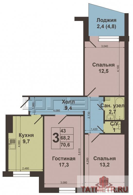 Продажа / Квартиры, Казань, Меридианная улица, 4 400 000 В самом современном и динамично развивающемся районе Казани продается отличная 3-комнатная квартира по ул.... - 12