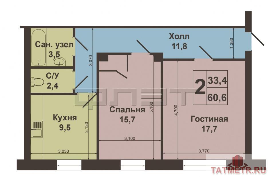 Продажа / Квартиры, Казань, Восход улица, 3 690 000 В одном из самых развитых районов города, по улице Восход д.20, продается светлая и уютная двухкомнатная квартира... - 8