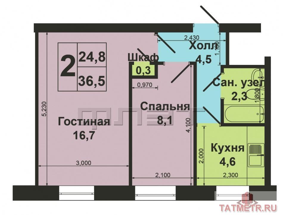 Ново-Савиновский район, Гагарина, д.79. Кирпичный дом, 3-й этаж из 5-ти. Общая площадь 36, 5 кв.м, кухня 5, жилая 24,... - 9