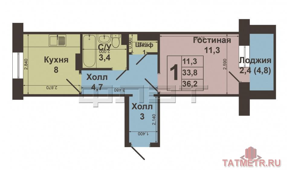 Продажа / Квартиры, Казань, Академика Сахарова улица, 2 350 000 Продается 1-комнатная квартира в Советском районе по улице Сахарова. Квартира «распашонка» - окна выходят в разные... - 9