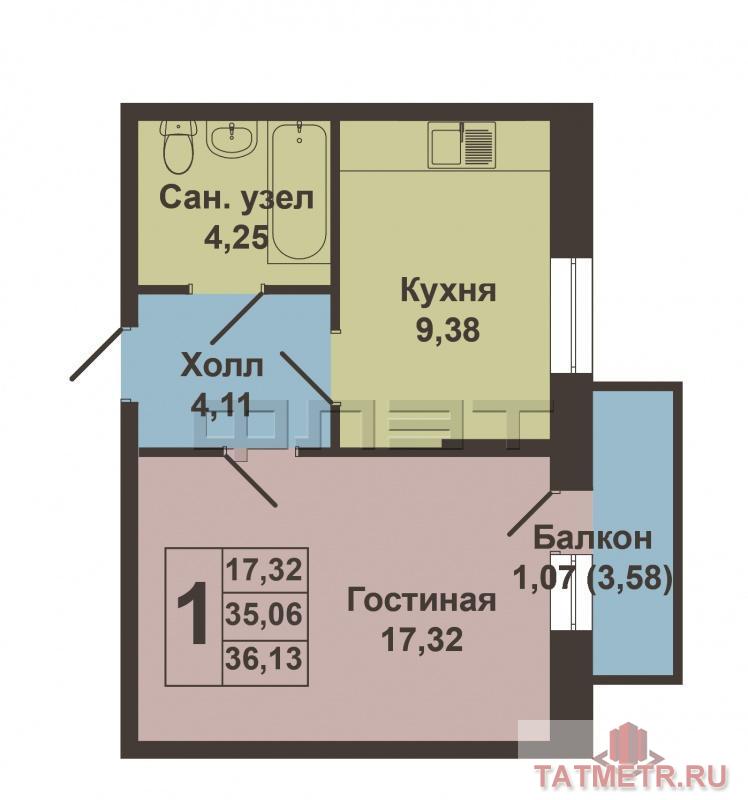 Продажа / Квартиры, Казань, Рауиса Гареева улица, 2 686 000 Продается 1 комнатная квартира в КИРПИЧНОМ доме в ЖК «Соловьиная роща». Строительный номер объекта 80/7, квартира... - 4