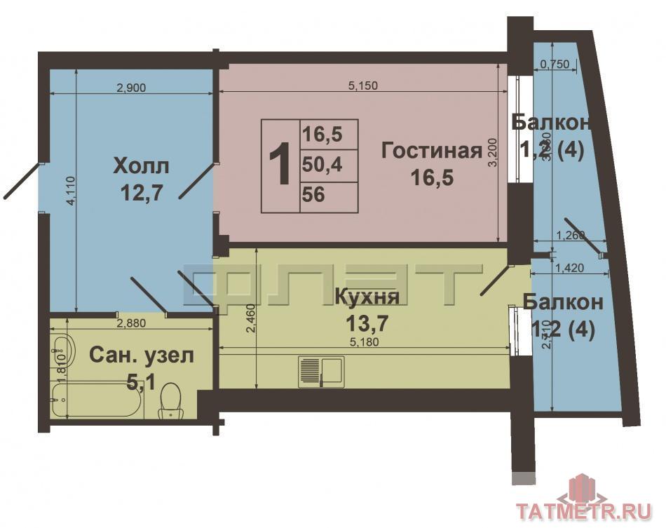 Продажа / Квартиры, Казань, Сибирский тракт, 3 750 000 Комфортная однокомнатная квартира 50,4 кв.м на 4-м этаже девятнадцатиэтажного дома по адресу Сибирский Тракт,... - 11
