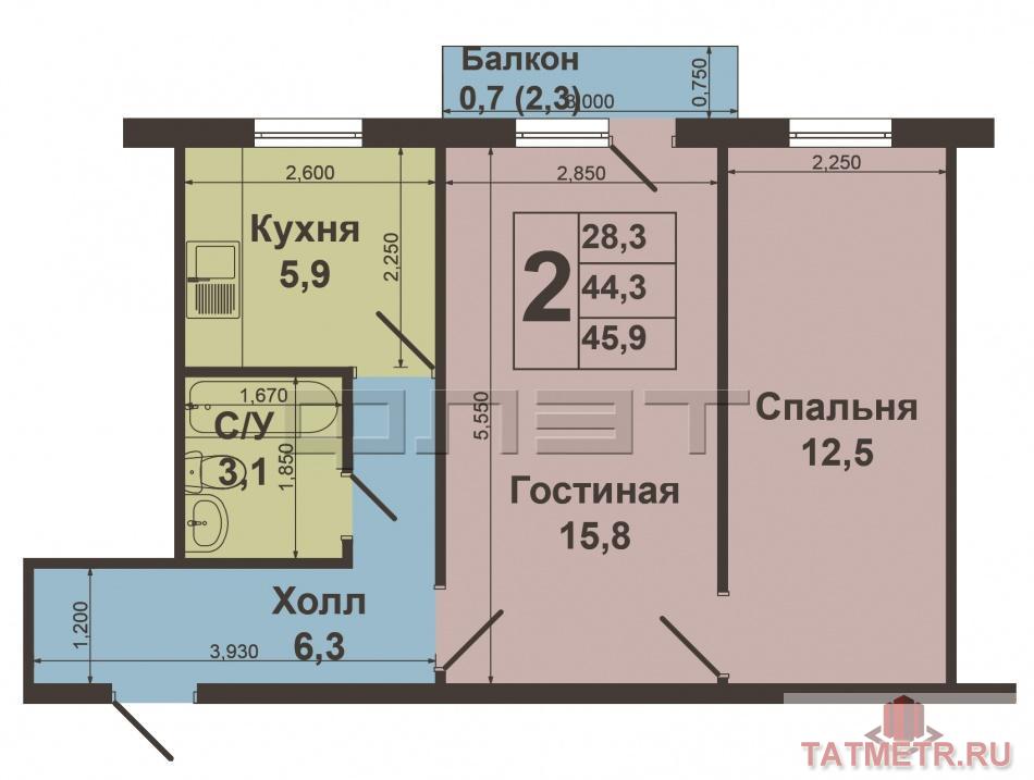 Просторная и теплая двухкомнатная квартира с балконом 44,3 кв.м. на 6-м этаже 6-ти этажного кирпичного дома по... - 18